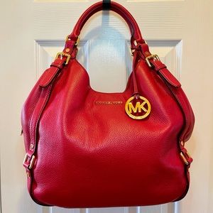Michael Kors Red Raven Leather Shoulder Bag
